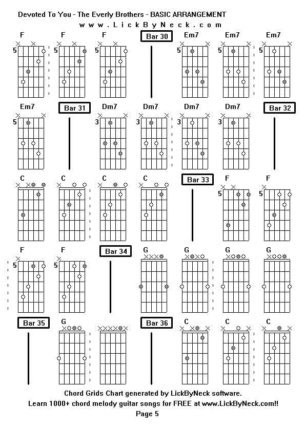 Chord Grids Chart of chord melody fingerstyle guitar song-Devoted To You - The Everly Brothers - BASIC ARRANGEMENT,generated by LickByNeck software.